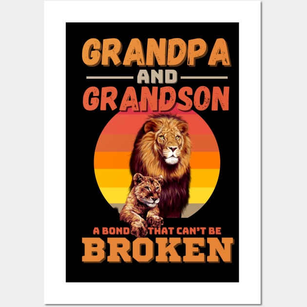 Grandpa And Grandson A Bond That Can’t Be Broken Retro Sunset Lion Wall Art by JustBeSatisfied